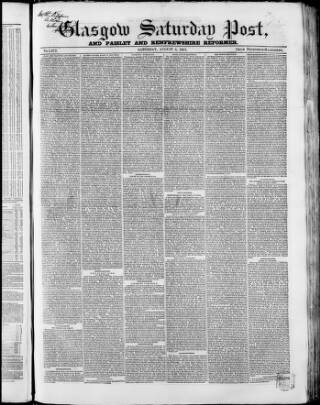 cover page of Glasgow Saturday Post published on August 2, 1851
