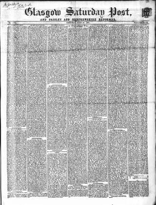 cover page of Glasgow Saturday Post published on June 29, 1861