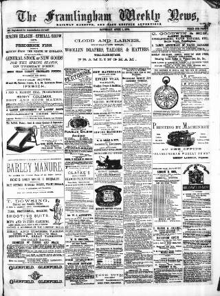 cover page of Framlingham Weekly News published on April 1, 1876
