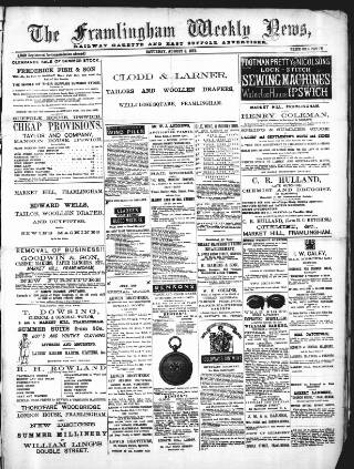 cover page of Framlingham Weekly News published on August 2, 1879