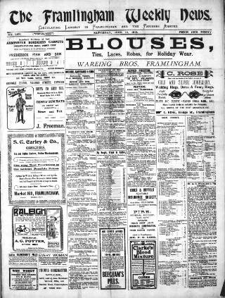 cover page of Framlingham Weekly News published on June 13, 1914