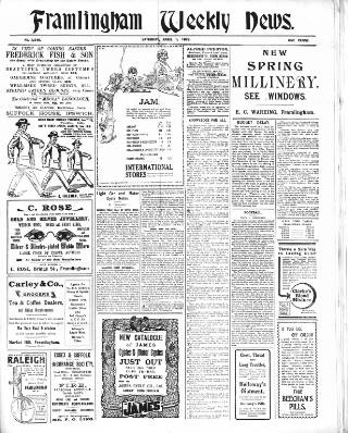 cover page of Framlingham Weekly News published on April 1, 1922