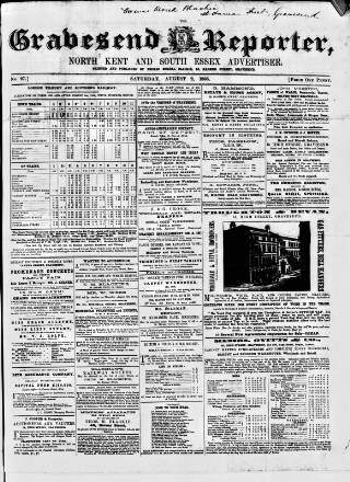 cover page of Gravesend Reporter, North Kent and South Essex Advertiser published on August 2, 1856