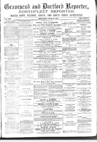 cover page of Gravesend Reporter, North Kent and South Essex Advertiser published on June 13, 1885