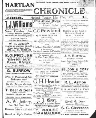 cover page of Hartland and West Country Chronicle published on May 22, 1928