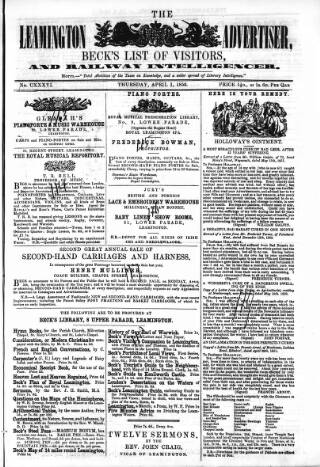 cover page of Leamington Advertiser and Beck's List of Visitors published on April 1, 1852
