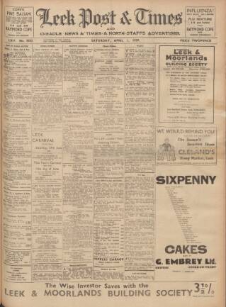 cover page of Leek Post & Times published on April 1, 1939