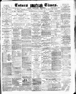 cover page of Totnes Weekly Times published on August 2, 1884