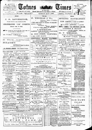 cover page of Totnes Weekly Times published on April 1, 1899