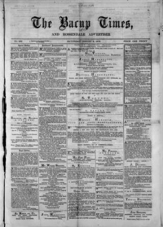 cover page of Bacup Times and Rossendale Advertiser published on August 2, 1873
