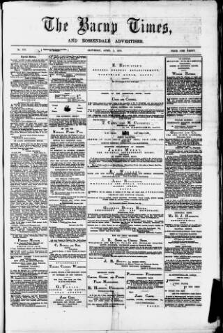 cover page of Bacup Times and Rossendale Advertiser published on April 1, 1876