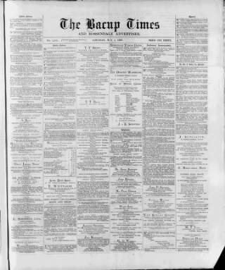 cover page of Bacup Times and Rossendale Advertiser published on May 4, 1889