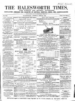 cover page of The Halesworth Times and East Suffolk Advertiser. published on June 13, 1865