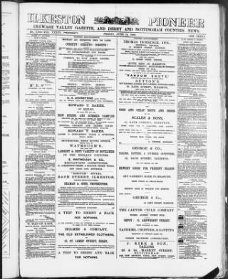 cover page of Ilkeston Pioneer published on June 14, 1889