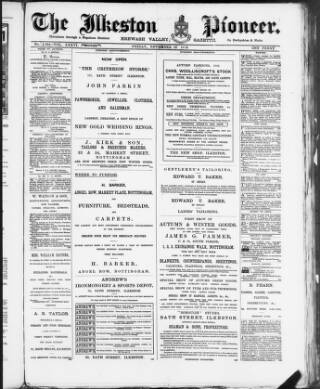 cover page of Ilkeston Pioneer published on November 22, 1889