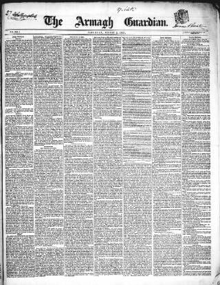 cover page of Armagh Guardian published on August 2, 1851