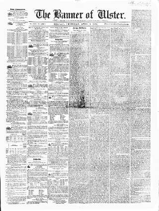 cover page of Banner of Ulster published on April 1, 1858