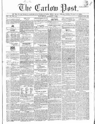 cover page of Carlow Post published on August 2, 1856