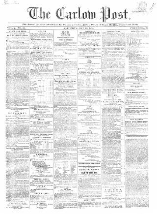 cover page of Carlow Post published on May 22, 1858