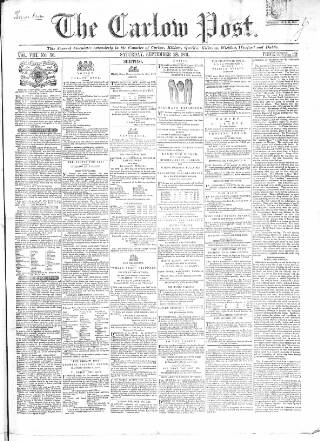 cover page of Carlow Post published on September 28, 1861