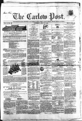 cover page of Carlow Post published on June 13, 1863