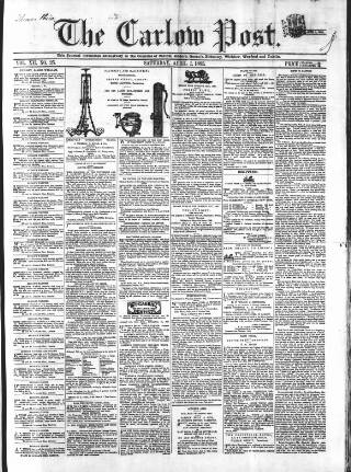 cover page of Carlow Post published on April 1, 1865