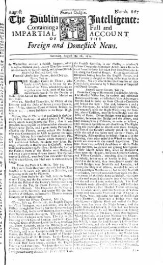 cover page of Dublin Intelligence published on August 2, 1712