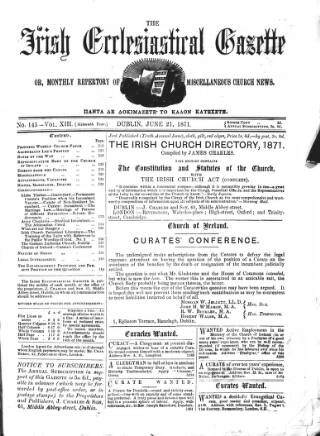 cover page of Irish Ecclesiastical Gazette published on June 21, 1871