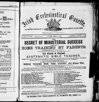 cover page of Irish Ecclesiastical Gazette published on April 1, 1879
