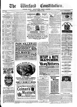 cover page of Wexford Constitution published on June 13, 1883