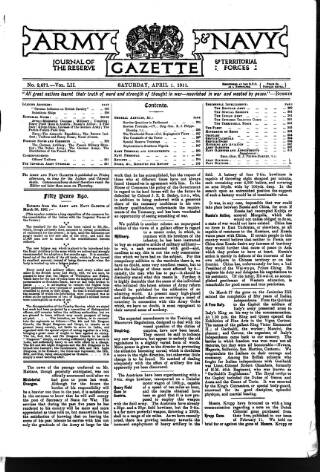 cover page of Army and Navy Gazette published on April 1, 1911