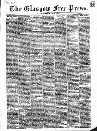 cover page of Glasgow Free Press published on August 2, 1856