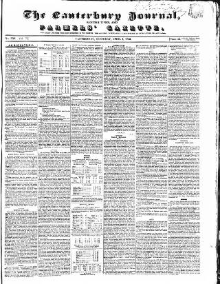 cover page of Canterbury Journal published on April 1, 1843