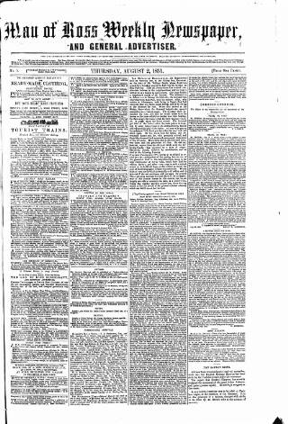 cover page of Man of Ross and General Advertiser published on August 2, 1855