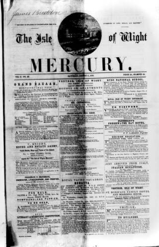 cover page of Isle of Wight Mercury published on August 2, 1856
