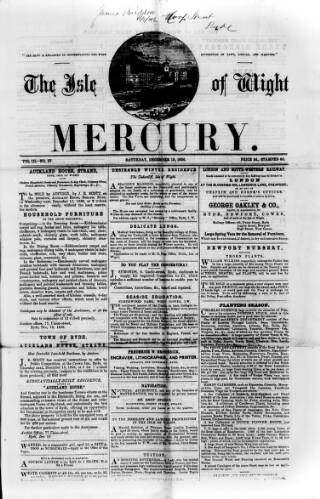 cover page of Isle of Wight Mercury published on December 13, 1856