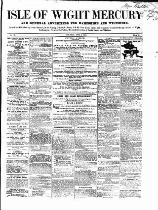cover page of Isle of Wight Mercury published on April 3, 1858