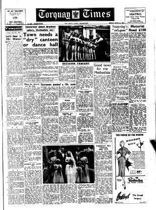cover page of Torquay Times, and South Devon Advertiser published on June 13, 1952