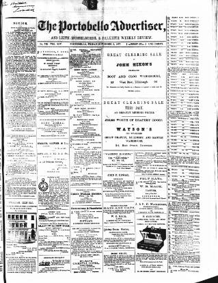 cover page of Portobello Advertiser published on November 2, 1877