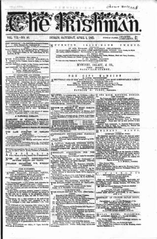 cover page of The Irishman published on April 1, 1865