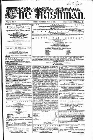 cover page of The Irishman published on June 13, 1868