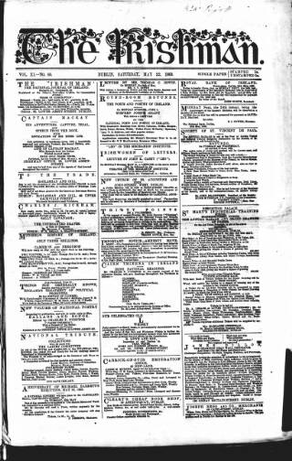 cover page of The Irishman published on May 22, 1869