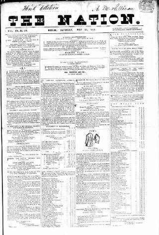 cover page of Dublin Weekly Nation published on May 22, 1858