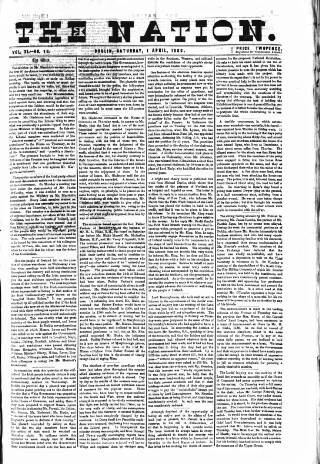 cover page of Dublin Weekly Nation published on April 1, 1882