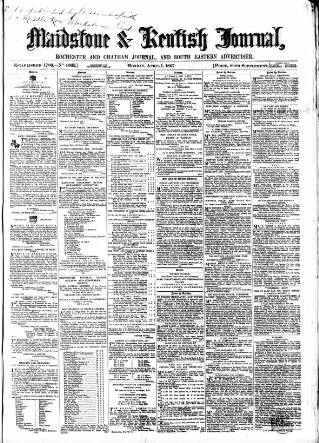 cover page of Maidstone Journal and Kentish Advertiser published on April 1, 1867