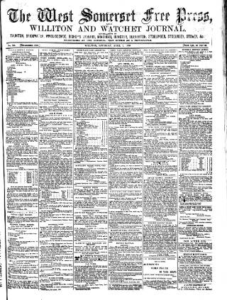 cover page of West Somerset Free Press published on April 1, 1876