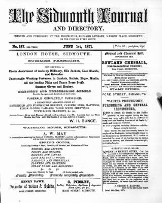 cover page of Sidmouth Journal and Directory published on June 1, 1871