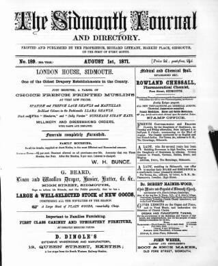 cover page of Sidmouth Journal and Directory published on August 1, 1871