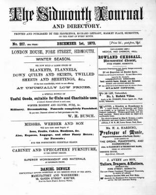 cover page of Sidmouth Journal and Directory published on December 1, 1873
