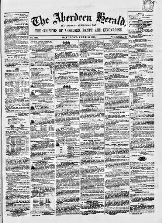 cover page of Aberdeen Herald published on June 13, 1857